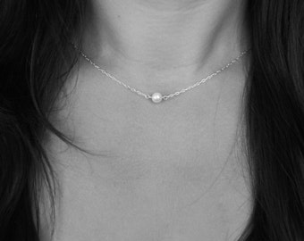 Single Pearl Sterling Silver Necklace - Solitaire Necklace - Freshwater Pearl Necklace