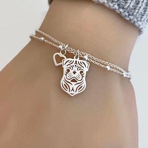 Sterling Silver Dog Bracelet, Silver bracelet, Dog Bracelet, Pet jewelry, Pug, French Bulldog