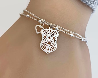 Sterling Silver Dog Bracelet, Silver bracelet, Dog Bracelet, Pet jewelry, Pug, French Bulldog