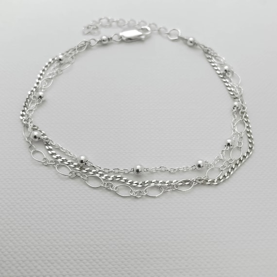 Triple Layered Dainty Chain Sterling Silver Bracelet