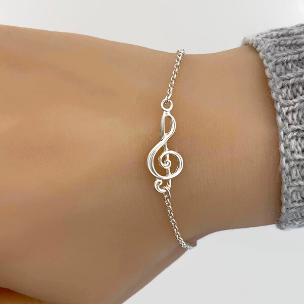 Bracelet réglable clé de sol en argent sterling