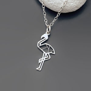 Origami Flamingo Necklace in Sterling Silver