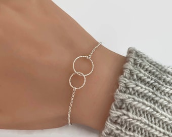 Two Entwined Circles Sterling Silver Bracelet, Anklet - Eternity Bracelet, Karma Bracelet, Friendship bracelet, Bridesmaid gifts