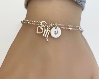 Personalized Zodiac Bracelet in Sterling Silver - Adjustable Zodiac Bracelet