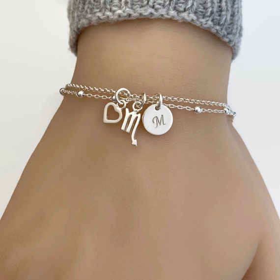 Personalized Zodiac Bracelet in Sterling Silver - Adjustable Zodiac Bracelet