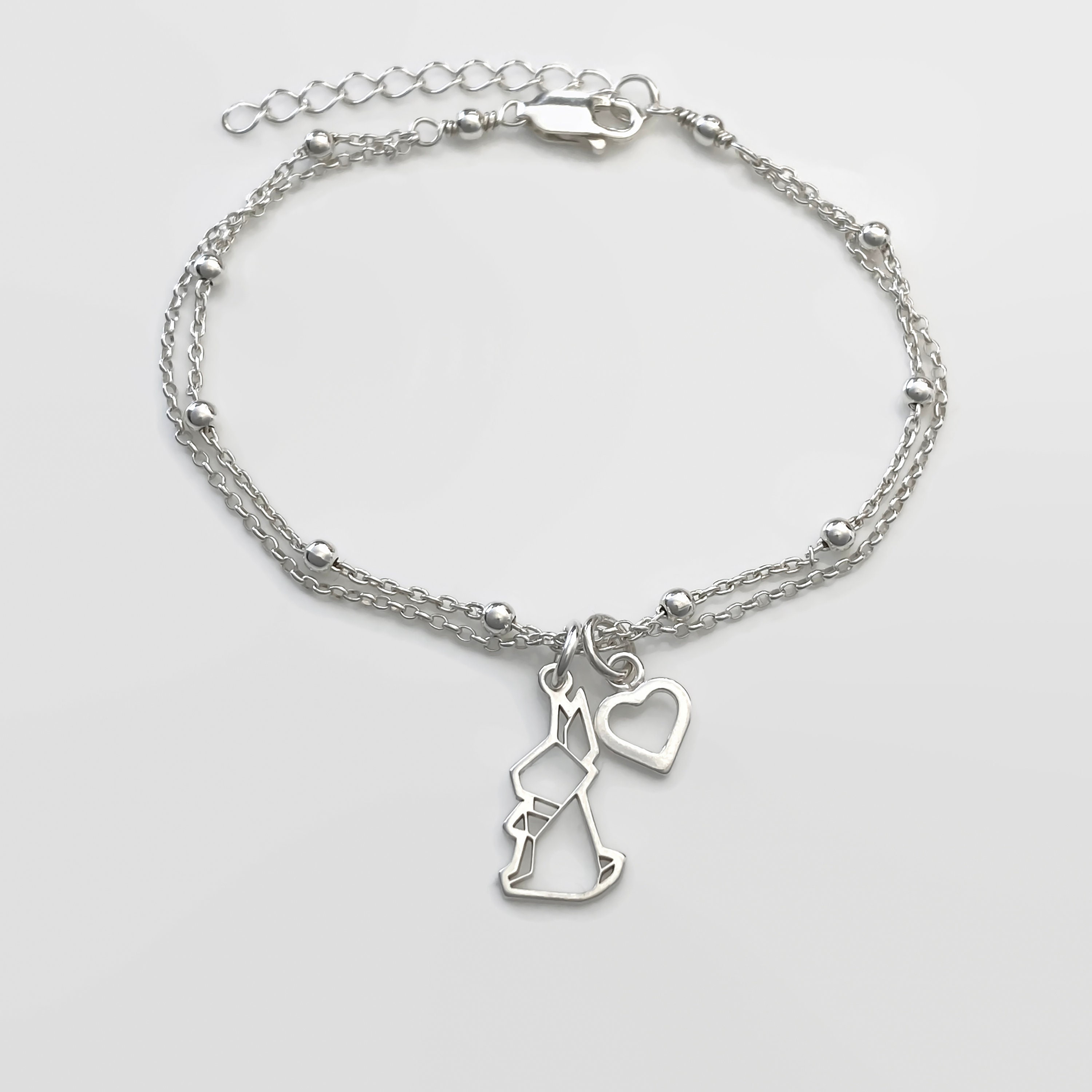 Sterling Silver Origami Bunny Rabbit Bracelet, Silver Sterling Silver Origami Bunny Rabbit Bracelet, Silver