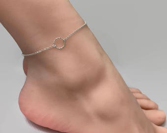 Sterling Silver Karma Ring Anklet - Tiny Circle Anklet, Sterling Silver Anklet, Eternity Anklet, Karma ring, Ankle bracelet, Eternity ring