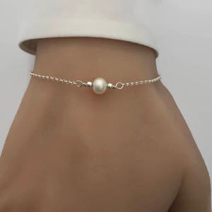 Single Freshwater Pearl Bracelet, Anklet -  Sterling Silver Bracelet, Adjustable Pearl Bracelet, Bridesmaid bracelet, Bridesmaid gift