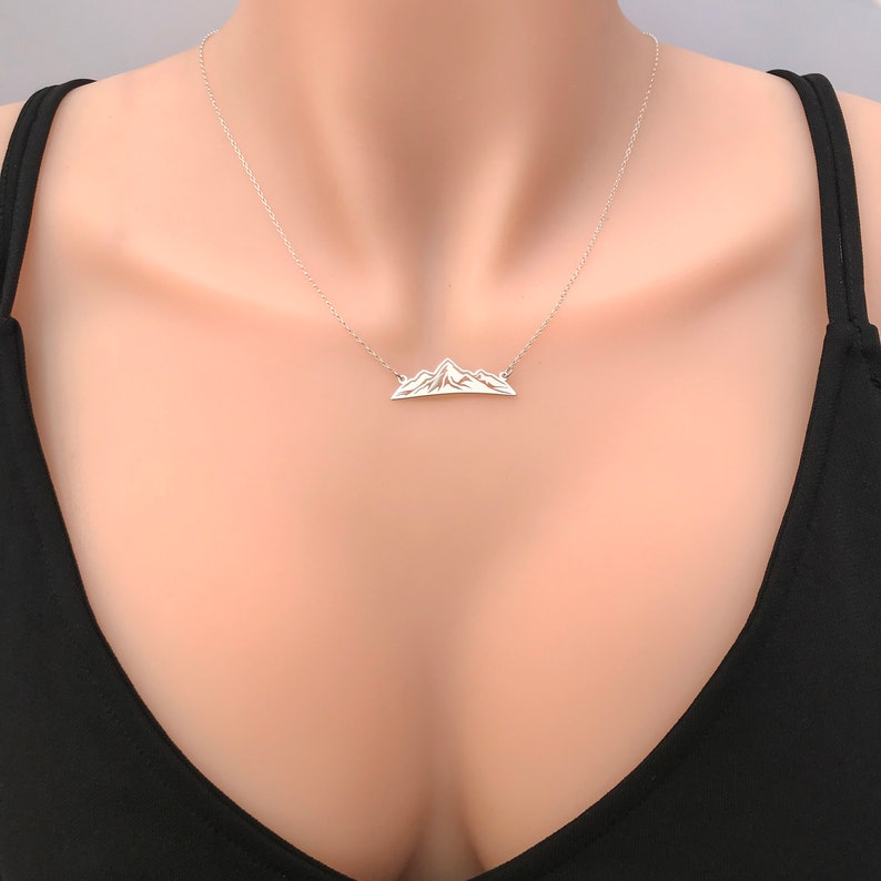 Sterling Silver Mountain Range Necklace, Wanderlust, Nature Necklace, Climbing Necklace image 2
