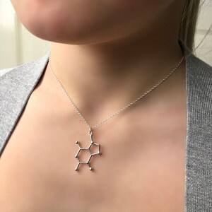 Sterling Silver Chocolate Necklace - Chocolate Molecule, Science Jewellery, Chemistry Jewellery, Theobromine molecule, Molecule necklace image 2