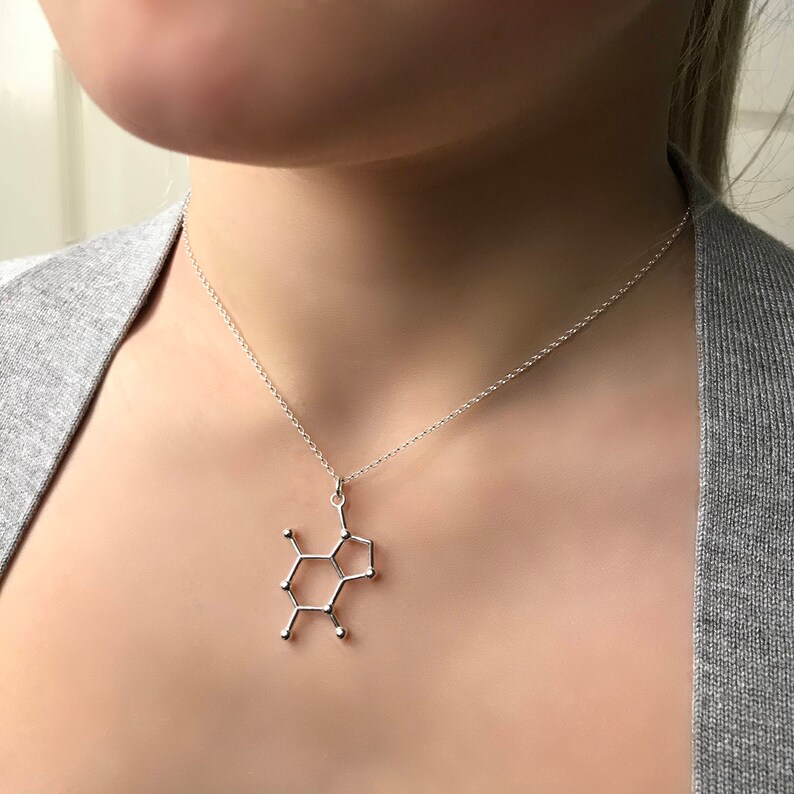 Sterling Silver Chocolate Necklace - Chocolate Molecule, Science Jewellery, Chemistry Jewellery, Theobromine molecule, Molecule necklace image 2