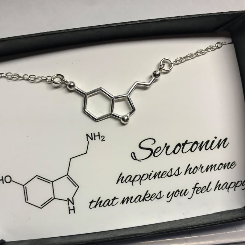 Collar de serotonina de plata de ley Molécula de serotonina, joyería científica, joyería química, collar de moléculas imagen 9