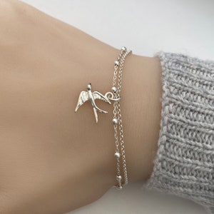 Sterling Silver Swallow Bird Bracelet, Silver bracelet image 3