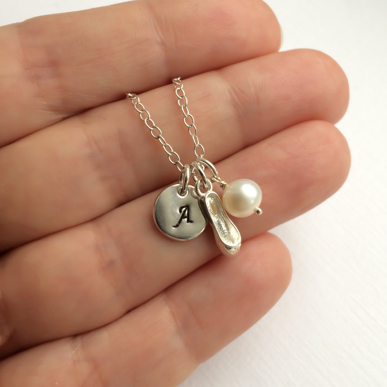 sterling silver personalized ballet shoe necklace - personalize silver necklace, ballet shoe necklace