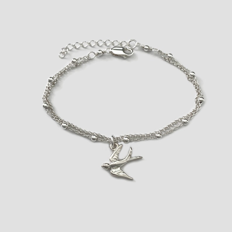 Sterling Silver Swallow Bird Bracelet, Silver bracelet image 4
