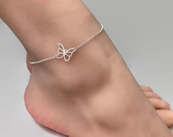 Sterling Silver Butterfly Anklet - Ankle bracelet, Sterling anklet, Silver anklet, Gift for her, Bridesmaid gift, Beach jewellery
