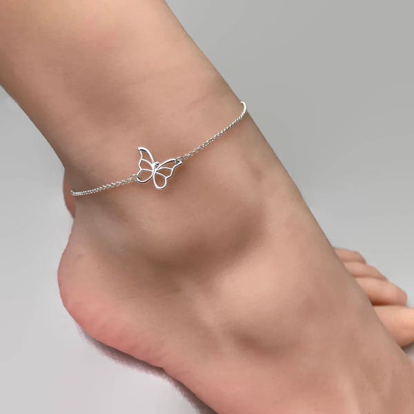 Sterling Silver Butterfly Anklet - Ankle bracelet, Sterling anklet, Silver anklet, Gift for her, Bridesmaid gift, Beach jewellery