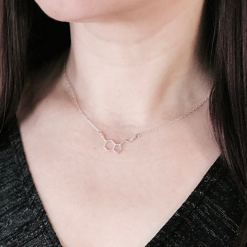 Sterling Silver Serotonin Necklace Serotonin Molecule, Science Jewellery, Chemistry Jewellery, Molecule Necklace image 8