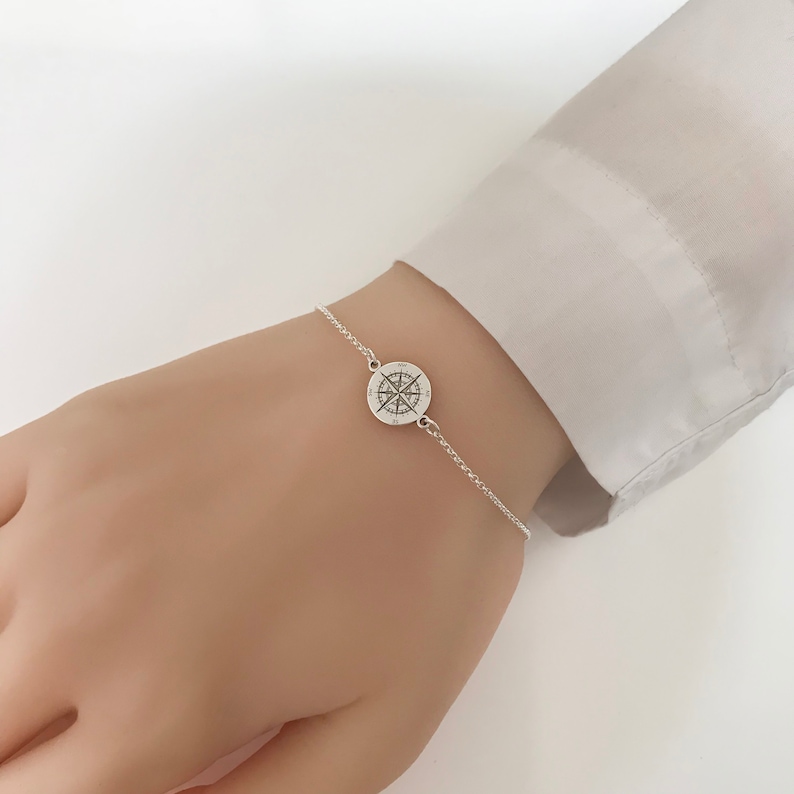 Sentiment Card Best Friend Gift Life is a Journey Friendship Bracelet Sterling Silver Compass Bracelet