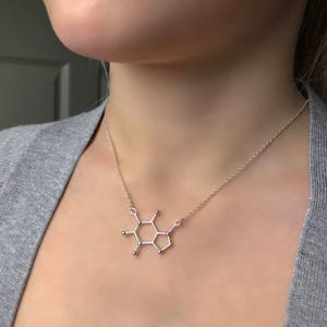 Sterling Silver Caffeine Necklace Caffeine Molecule, Science Jewellery, Chemistry Jewellery, Gift for her, Molecule necklace image 3