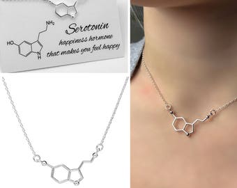 Sterling Silver Serotonin Necklace - Serotonin Molecule, Science Jewellery, Chemistry Jewellery, Molecule Necklace