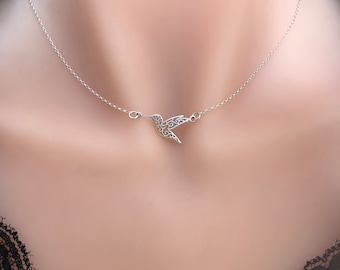 Delicate Sterling Silver Hummingbird Necklace - Nature-Inspired Jewellery Gift