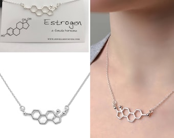 Sterling Silver Estrogen Necklace - Estrogen Molecule, Science Jewellery, Chemistry Jewellery, Molecule Necklace
