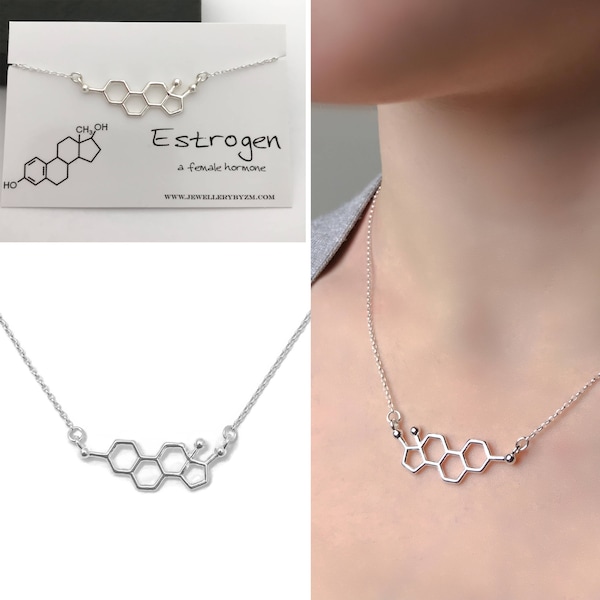 Sterling Silver Estrogen Necklace - Estrogen Molecule, Science Jewellery, Chemistry Jewellery, Molecule Necklace