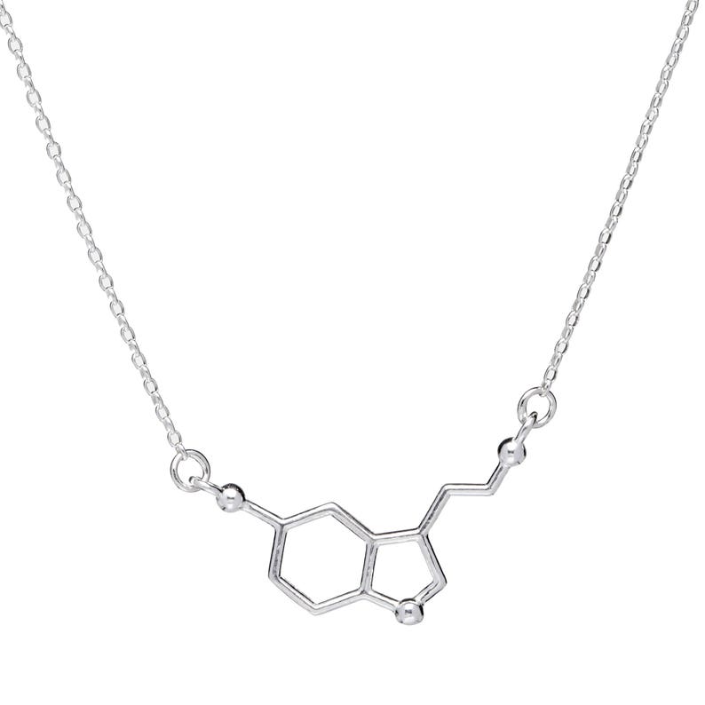Sterling Silver Serotonin Necklace Serotonin Molecule, Science Jewellery, Chemistry Jewellery, Molecule Necklace image 2