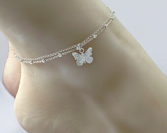 Sterling Silver Butterfly Anklet Silver Anklet Butterfly Ankle Bracelet