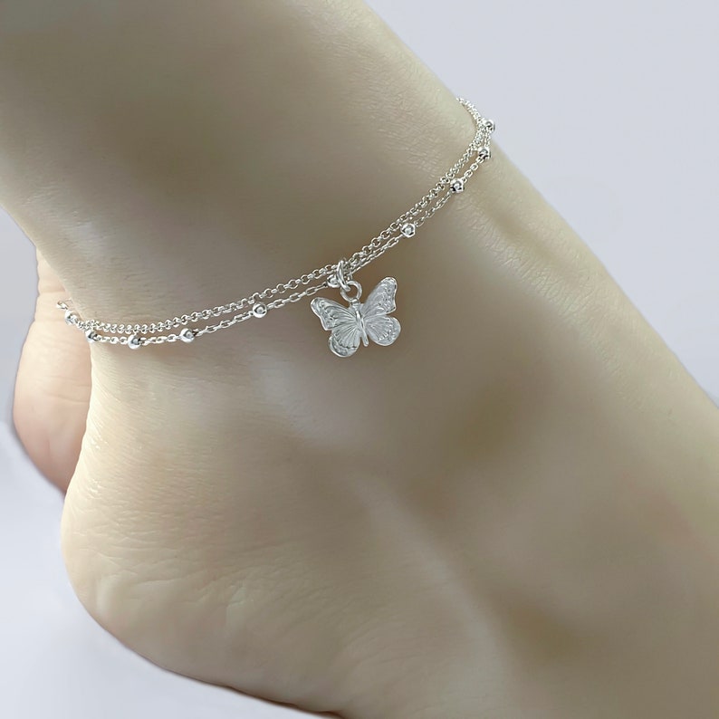 Sterling Silver Butterfly Anklet Silver Anklet Butterfly Etsy