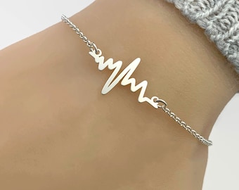 Heartbeat Bracelet in Sterling Silver - Friendship Bracelet - Adjustable Sterling Silver Heartbeat Bracelet