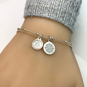 Sterling Silver Travellers Bracelet - Adjustable Bracelet - Protection bracelet, Saint Christopher and Compass Charm Bracelet