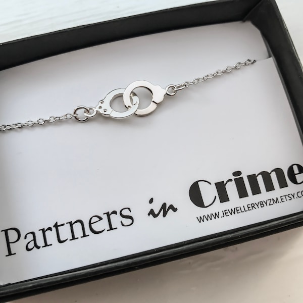 Cadeau pour meilleure amie - Partners in Crime - Bracelet menottes en argent sterling - Bracelet menottes réglable en argent sterling