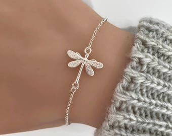 Sterling Silver Dragonfly Bracelet, Dragonfly jewelry, Silver bracelet, Nature bracelet