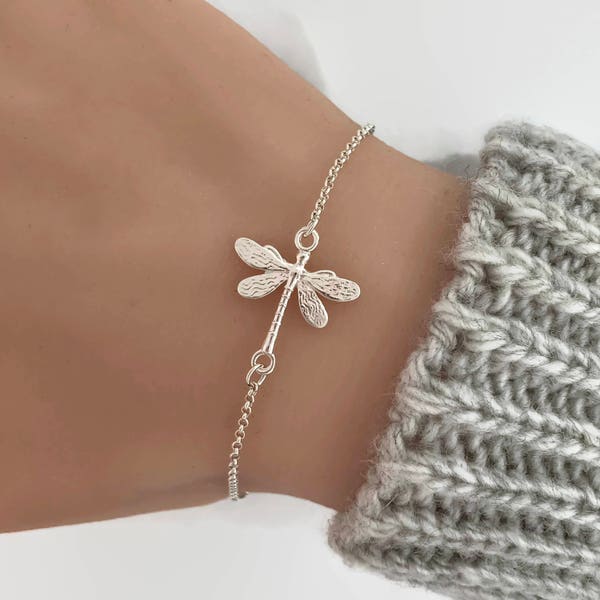 Sterling Silver Dragonfly Bracelet, Dragonfly jewelry, Silver bracelet, Nature bracelet