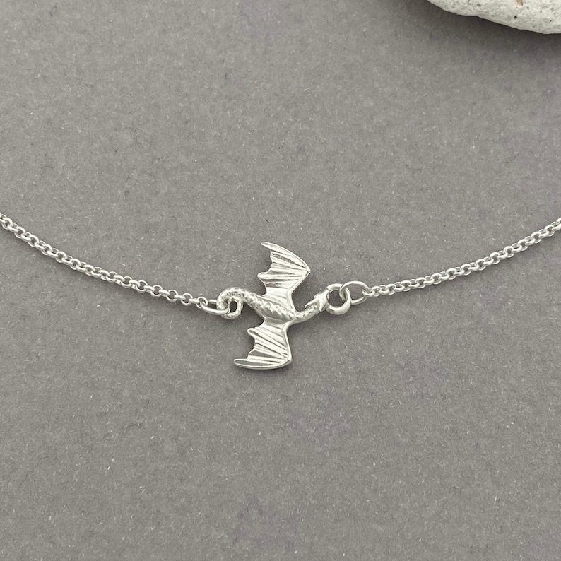 May include: A silver chain necklace with a small silver dragon pendant.