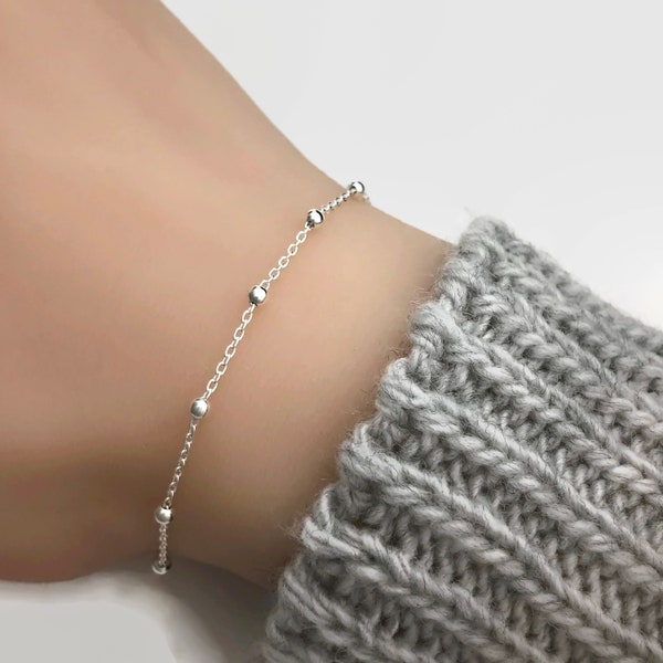 Delicate Sterling Silver Satellite Chain Bracelet - Adjustable Layering  Bracelet