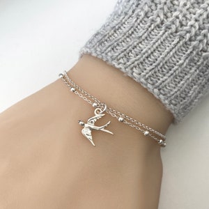 Sterling Silver Swallow Bird Bracelet, Silver bracelet image 5