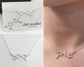 Sterling Silver Adrenaline Necklace - Adrenaline Molecule, Science Jewellery, Chemistry Jewellery, Gift for her, Molecule necklace