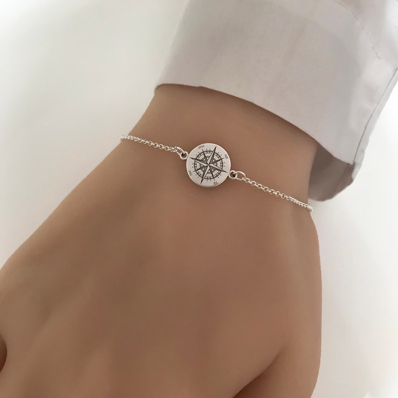 Sentiment Card Best Friend Gift Life is a Journey Friendship Bracelet Sterling Silver Compass Bracelet