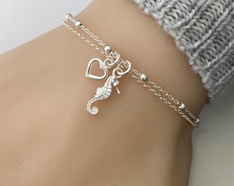 Sterling Silver Seahorse Bracelet, Adjustable Silver Seahorse Bracelet