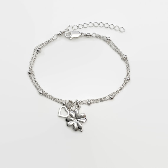 ◆HYERES LOR◆ [BYER] Silver (W) Clover Ball Chain Bracelet Silver Bracelet Four-leaf Clover Charm Symbols of Faith Love