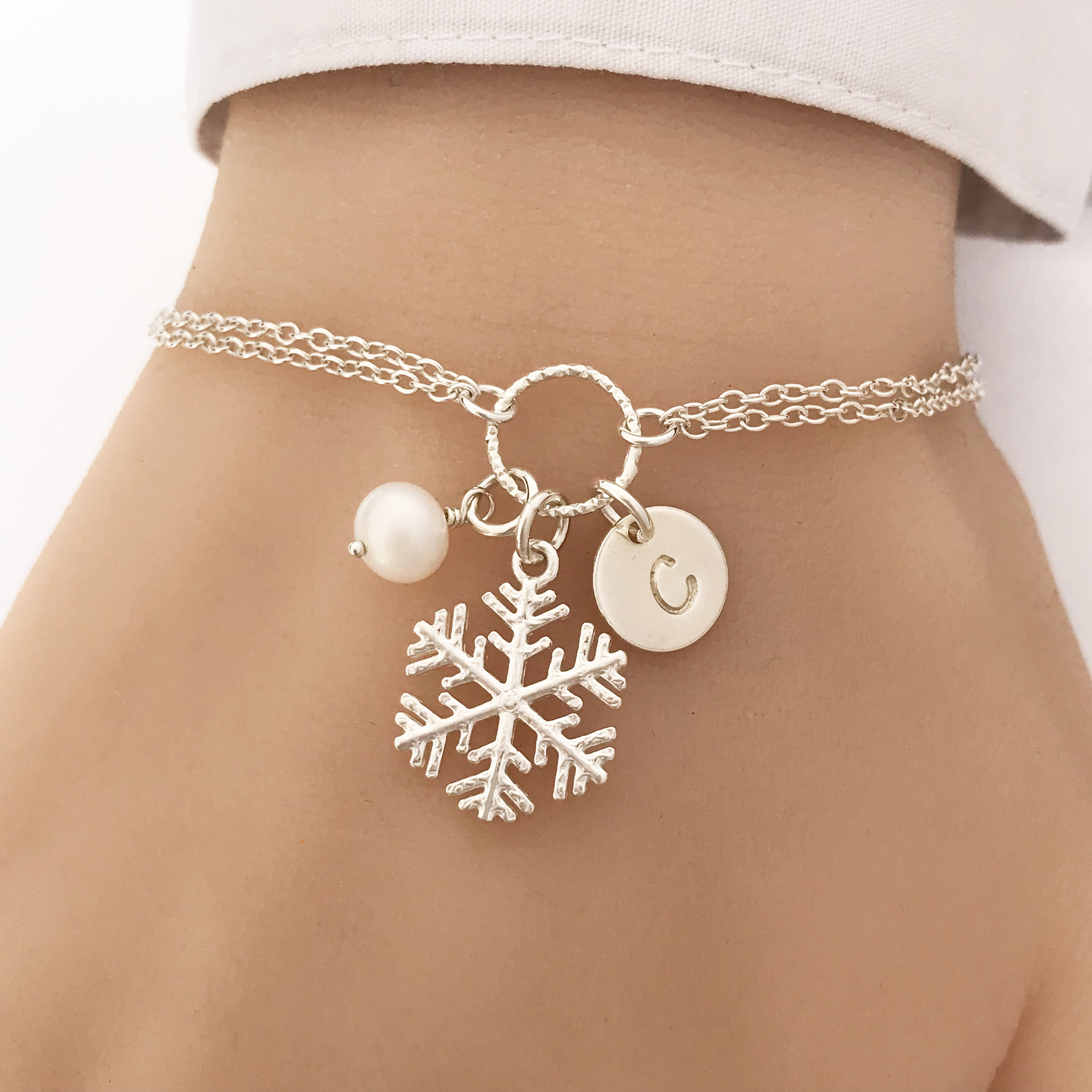 Personalized Sterling Silver Snowflake Bracelet Adjustable