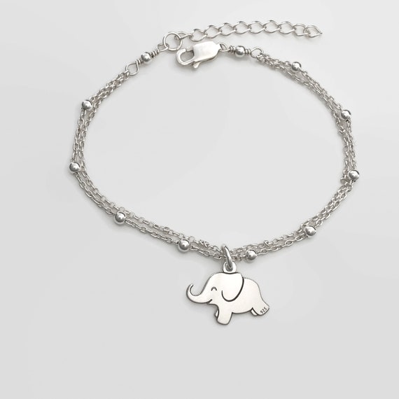 Silver Lucky Baby Elephant Bracelet Adjustable Personalized