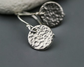 Tiny Hammered Dot Earrings in Sterling Silver - Hammered Disc Circle Earrings