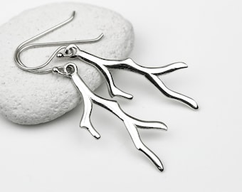 Coral Branch Earrings in Sterling Silver