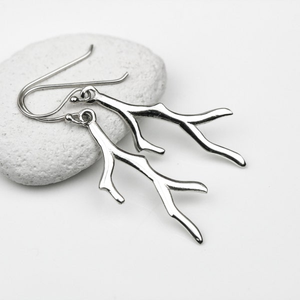 Coral Branch Earrings in Sterling Silver