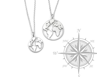 Sterling Silver World Map Necklace, Globe Necklace