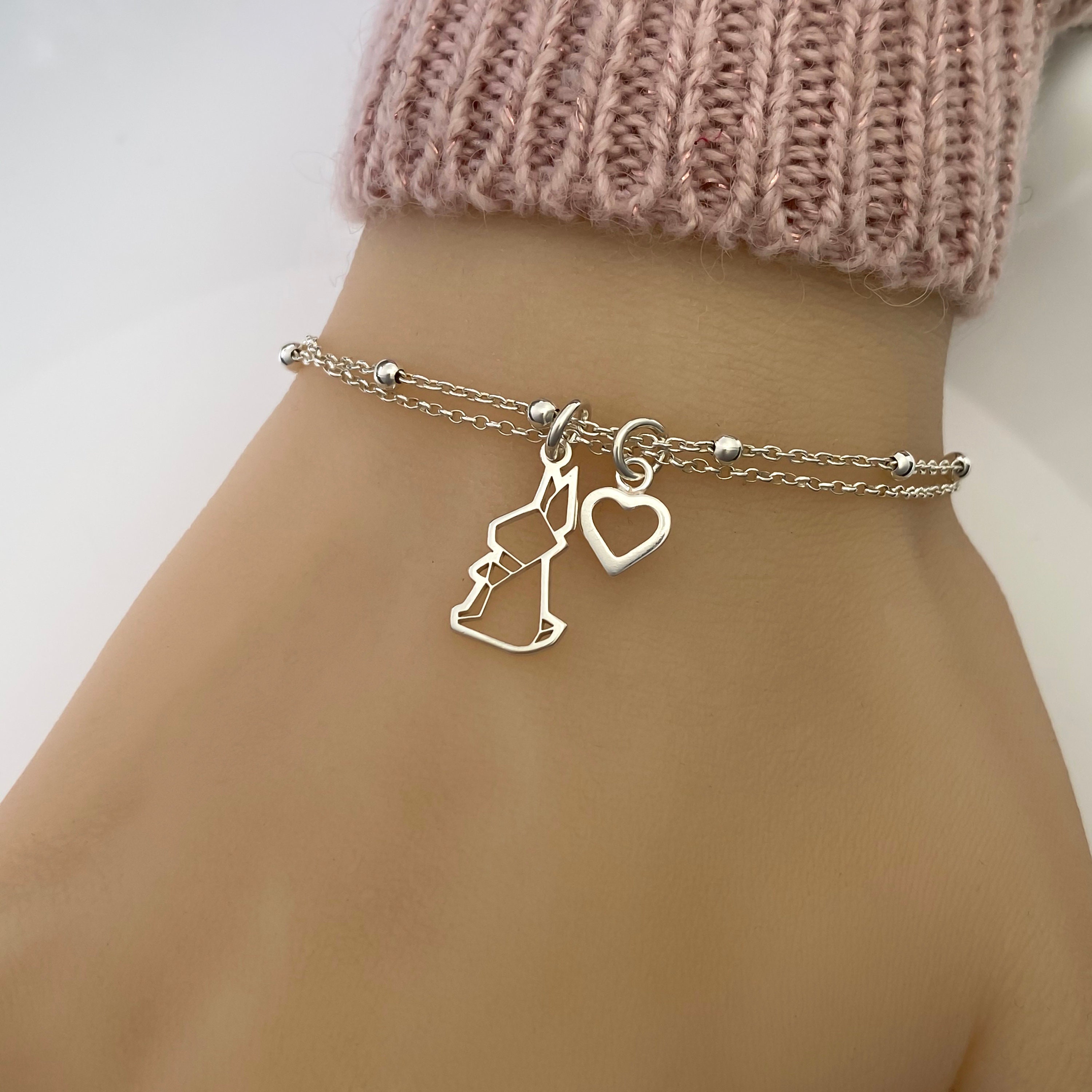 Sterling Silver Origami Bunny Rabbit Bracelet, Silver